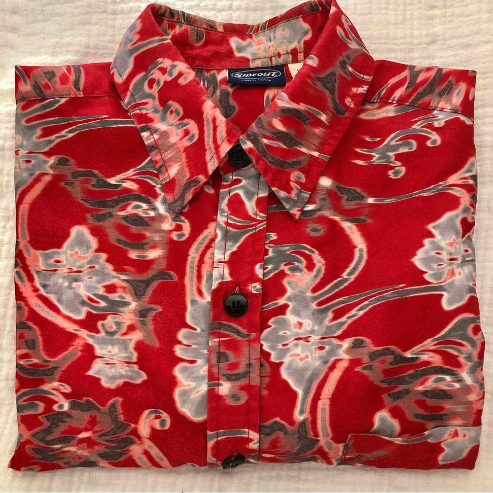 Wideout Red Floral-Print Button-Up Shirt